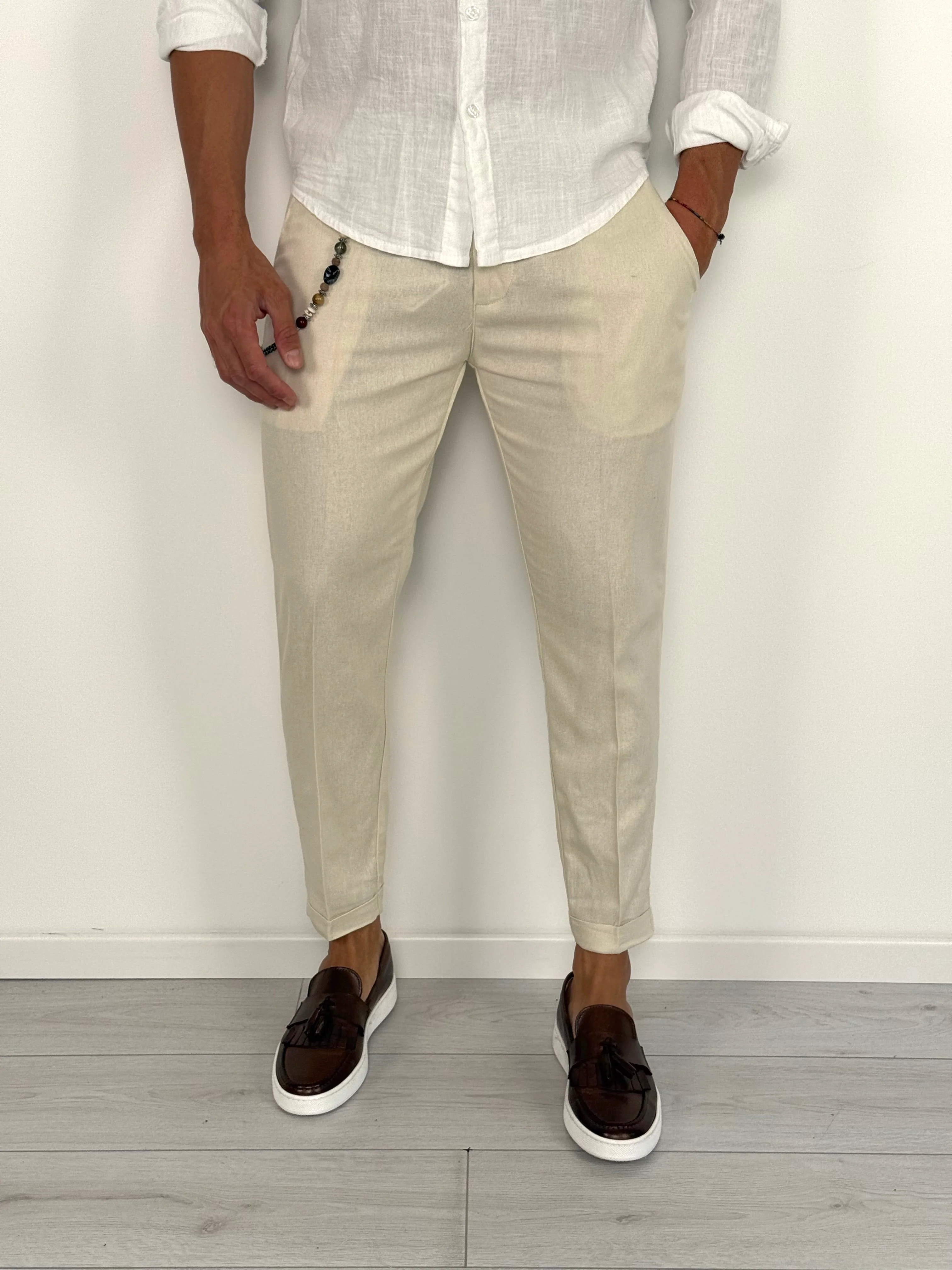 PANTALONE LINO MOD CAPRI RISVOLTINO - Image 4