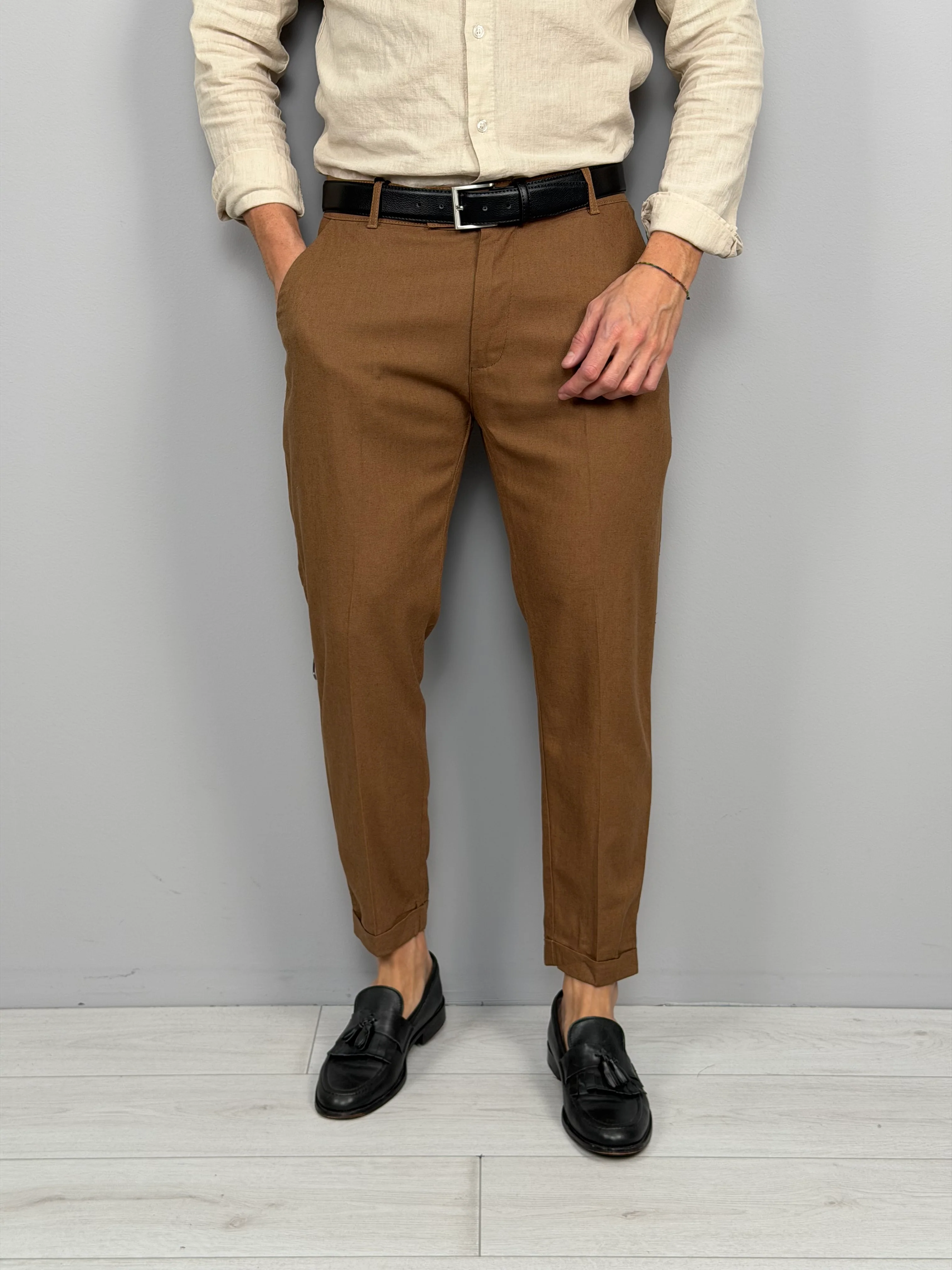 PANTALONE LINO MOD CAPRI RISVOLTINO - Image 5