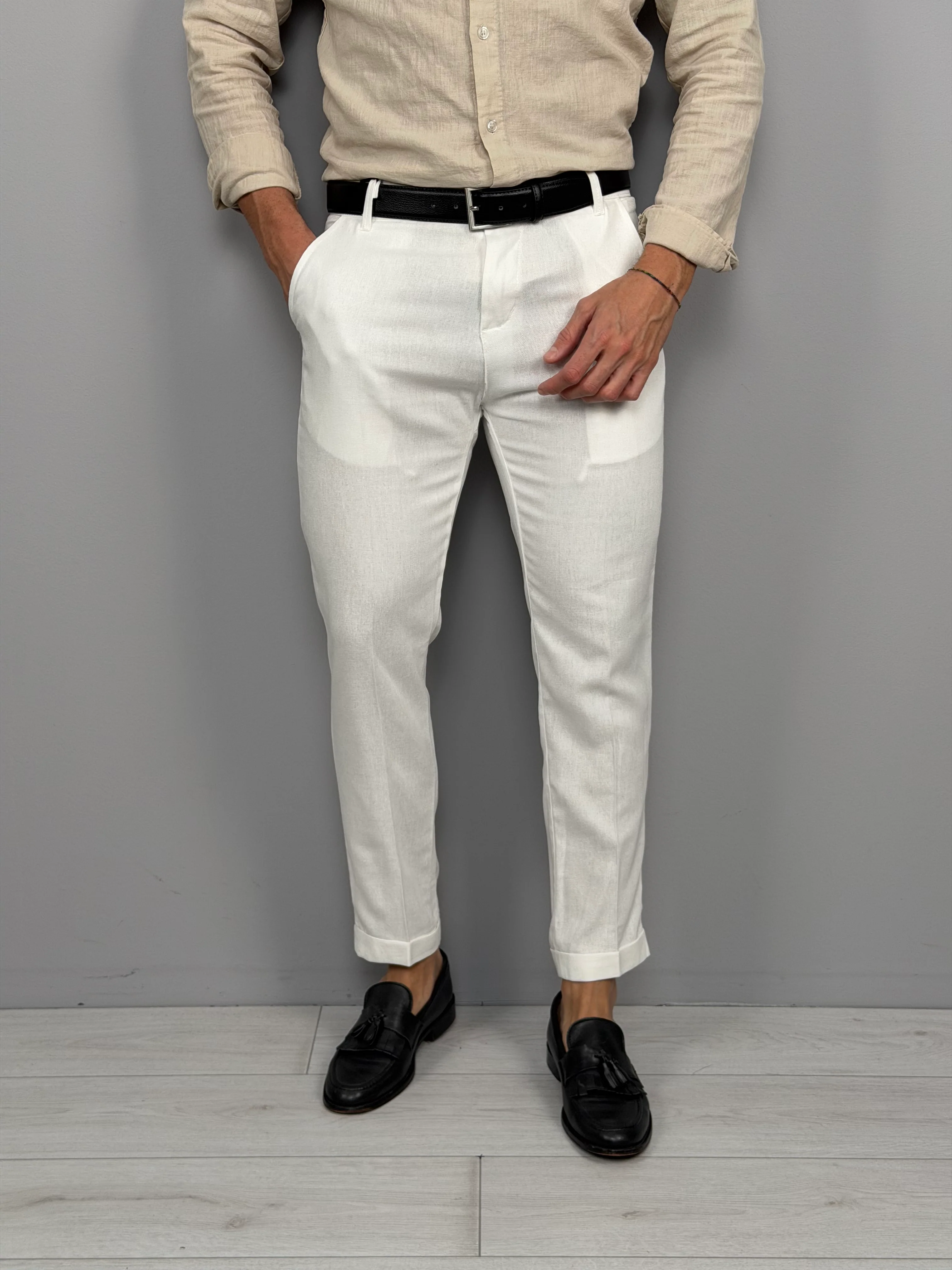 PANTALONE LINO MOD CAPRI RISVOLTINO - Image 7